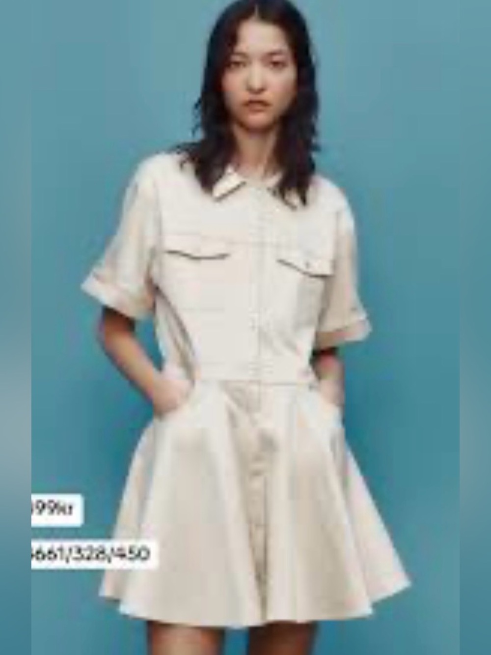 Zara Cream Short-Sleeve Utility Shirt Dress